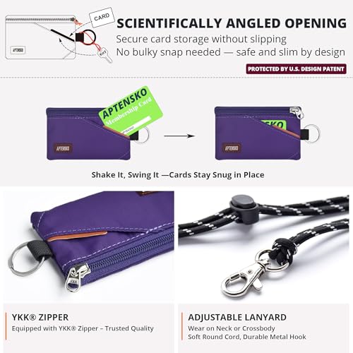 RFID Blocking Travel Wallet with Adjustable Lanyard, Small Nylon Zipper Pouch and Badge Holder for ID, Credit Cards, Cash, Keys, Commuters (Deep Purple) - color: Deep Purple