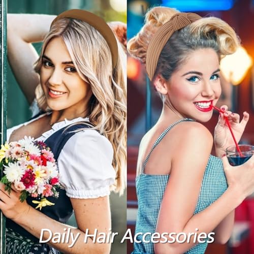 VELSCRUN Headbands for Women 7 Pcs Different Dark Brown Knotted Solid Pearl Head Bands Non Slip Hair Band for Womens Gilrs Thin Thick Short Hair Fashion Accessories - color: Dark Brown