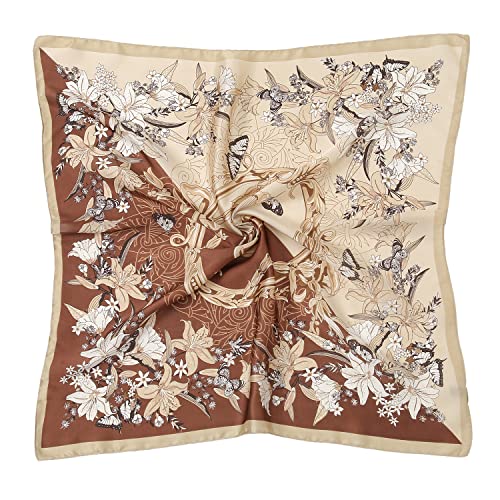 RIIQIICHY Women Head Hair Scarf Like Satin Silk Scarf Sleeping Hair Wrapping Night 27.5" - color: Khaki/Brown/White/Coffee