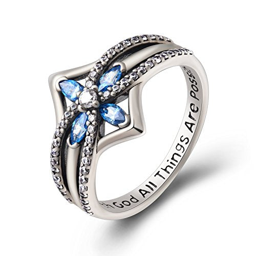 YFN Cross Ring Vintage Tone Sterling Silver With God All Things Are Possible CZ Band Rings Size 6-10