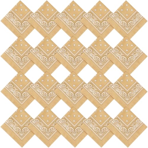 Jeatonge 20 Pcs Bandanas Paisley Headbands Bandana for Women Men Head Scarf Handkerchief 22x22 inch - color: 20pcs Khaki