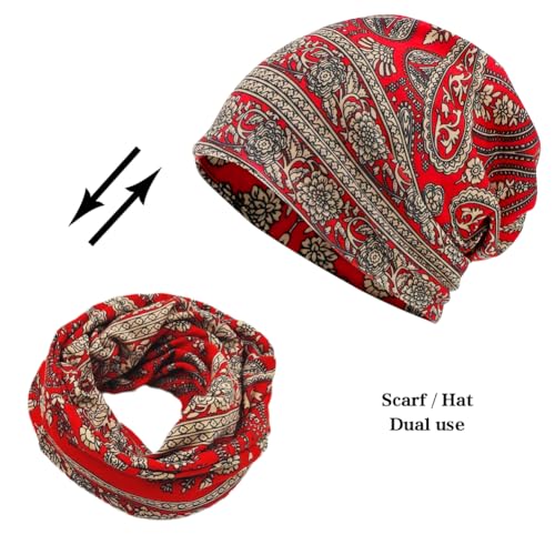 XYIYI Womens Chemo Headwear Hats Cotton Slouchy Beanie Cap Scarf - color: 2pcs Black Red