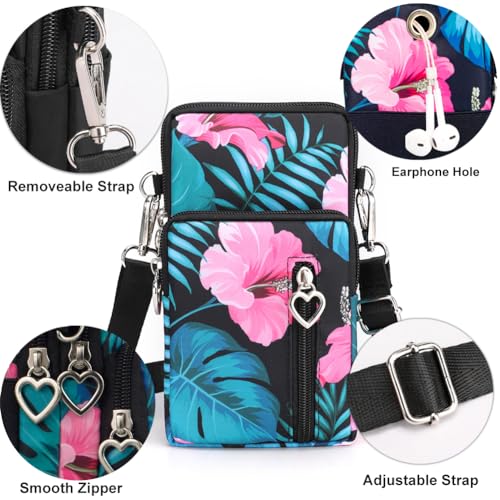 JANKS Small Crossbody Bag for Women - Mini Phone Purses with Crossbody Strap and Wallet - Nylon Arm Bag - color: B-amaryllis
