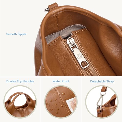 BOSTANTEN Vegan Leather Purses for Women Soft Top Handle Satchel Crossbody Zipper Handbag with Detachable Shoulder Strap - color: Brown