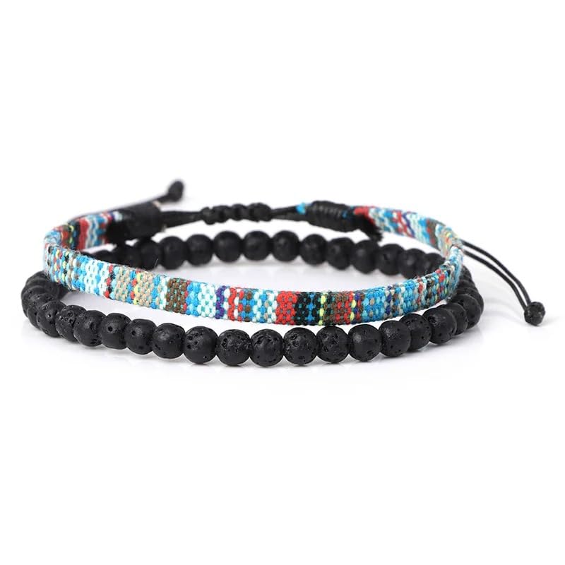 Hippie Necklaces For Women Men, Boho Woven Rope String Bracelets Handmade, Adjustable Braided Long Rope Charm Pendant, Peace Sign Bohemian Couple Bracelets Jewelry Keychain - color: hippie bracelets 628