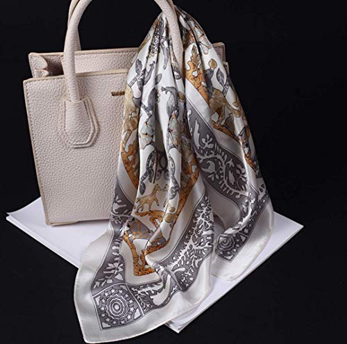 ANDANTINO 100% Mulberry Silk Scarf -21” Square Neckerchief with Gift Packed - color: Beige-animals