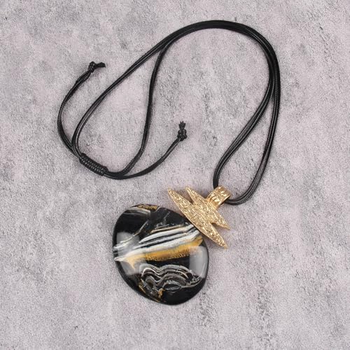 GelConnie Long Necklaces for Women Boho Large Pendant Necklace Casual Bohemian Brown Leather Choker Sweater Circle Statement Stone Necklace - style: Big Pendant Necklace