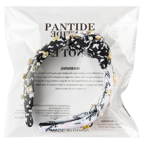PANTIDE Teacher Jeweled Knotted Headband - Back to School Composition Notebook Rhinestone Pearl Embellished Headband Top Knot Hair Accessories Teacher Appreciation Gift For Women Girls (Black White) - color: Black White Teacher