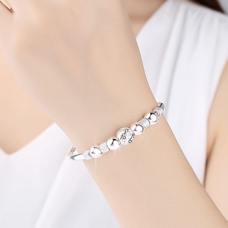 925 Sterling Silver Adjustable Bracelet for Women, Hollow Lantern Bead Design, Sliding Clasp Bangle, Elegant Jewelry Gift for Valentine’s Day, Birthday, Anniversary