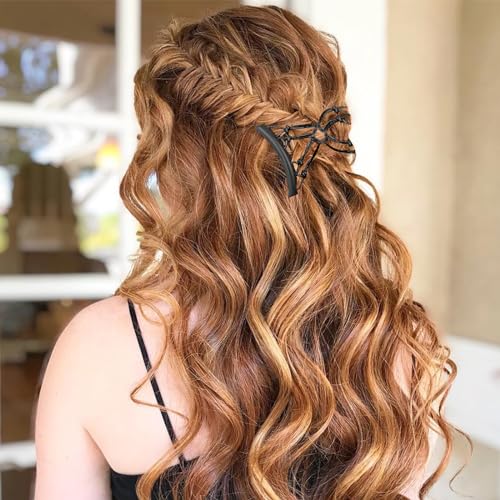 5 Pieces Stretchy Magic Adjustable Elastic Comb Hair Clips for Women Girls - No Crease Vintage Bun Maker Accessories for Curly Thick Wavy Hair Ponytails - color: Navy blue,Black,Silver,Grey,Brown