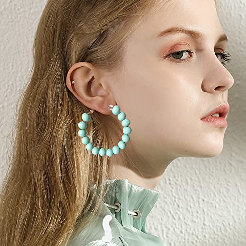 Handmade Nature Wooden Beaded Hoop Earrings Bohemian Minimalist Colorful Circle Round Wood Bead Earrings Vintage Chic Wooden Ethnic Dangle Drop Earrings for Women Statement Jewelry Gifts - color: Blue Green