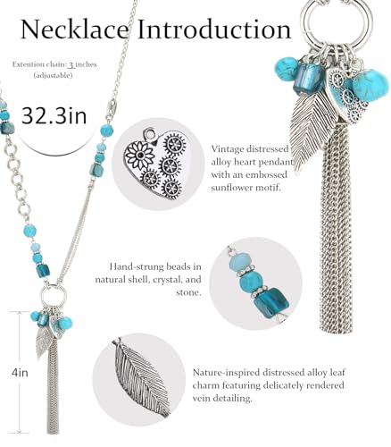 FULU AUTUMN Long Necklaces for Women Trendy Long Chunky Beaded Necklace Boho Fashion Costume Jewelry Mothers Day Gifts for Her - color: 95-Turquoise
