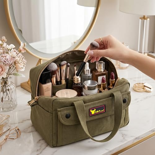 Waxed Canvas All Purpose Military Style Duffle Bag, Water-Resistant, Adjustable Strap, Fully Lined, Double Zipper Closure, heavy Duty, Olive Green - color: Olive Green 11"x7"x6"