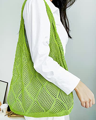 Crochet Mesh Beach Tote Shoulder Handbags Hobo Summer Aesthetic Women's Bag - color: Green