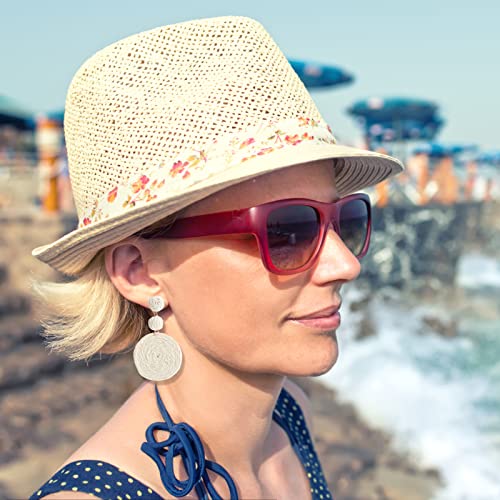 Boho Raffia Ball Earrings for Women, Handmade Statement Drop Earrings Straw Dangle Earrings Beach Vacation Jewelry - color: Beige