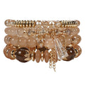 Bohemian Bracelet Sets for Women - 4-Pack Stackable Stretch Bead Bracelets with Black＆White Crystal & Gold Accessories, Multi-Layer Boho Jewelry - color: liaght a'pricot