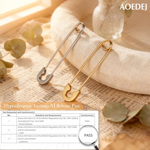 Aoedej Safety Pin Earrings for Women Men Stainless Steel Punk Paperclip Cartilage Hoop Earrings Industrial Tragus Helix Piercing Jewellery - color: Silver, size: 38mm