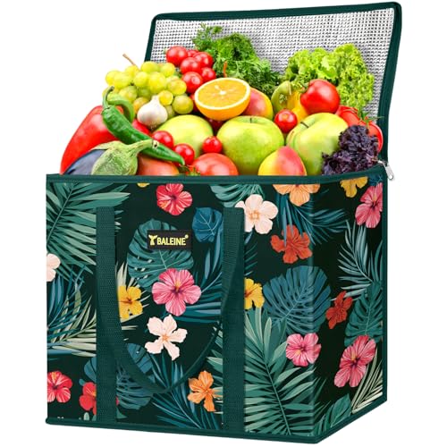 BALEINE 1Pk Insulated Reusable Grocery Bags, Foldable Shopping Bags for Groceries with Reinforced Bottom & Handles (Blossom Season) - color: Blossom Season, size: 1 Pack (Insulated)
