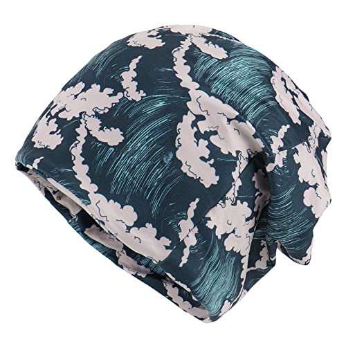 KAKU NANU Women Turban Chemo Beanies Pre Tied Caps Baggy Slouchy Headwear Sleep Scarf - color: Ocean Waves
