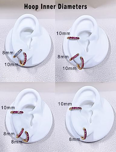 316L Surgical Stainless Steel Huggie Hoop Earrings with Cubic Zirconia, 10G 12G 14G 8-20mm Cartilage Lobe Earrings, 14G Piercing Jewelry - style: 10G 10mm Gold with Pink CZ
