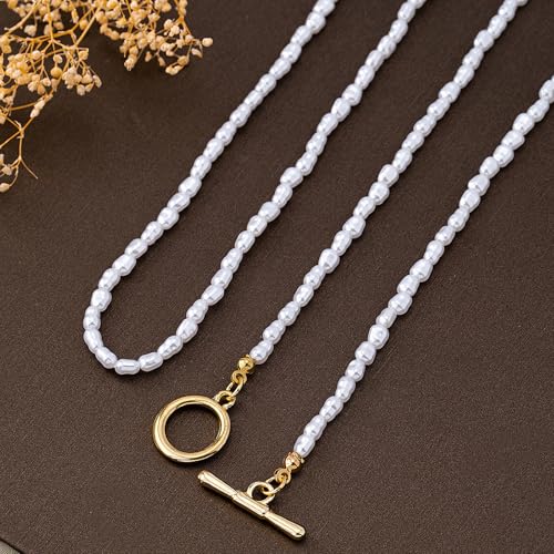 Red Beaded Necklace for Women Choker Gold Toggle Clasp Layered Stack Dainty Statement Western Boho Trendy Summer Vacation Necklaces Birthday Jewelry Gifts - color: D:pearl Necklace