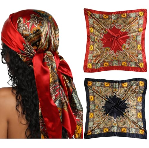 Head Scarf for Women Red Silk Bandana Pirate Costume Accessories, Pirate Head Scarf for Hair Wrapping and Sleeping 35 Inches - color: Black, Red