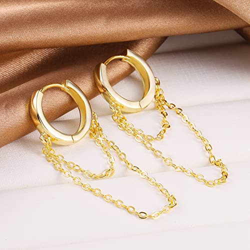 BOUTIQUELOVIN 14K Gold Stud Earrings Set for Women, for Multiple Piercing Silver Plated Studs Earrings and Zirconia Earring Set Small Huggie Hoop Chain Earing - color: 6Pairs Black