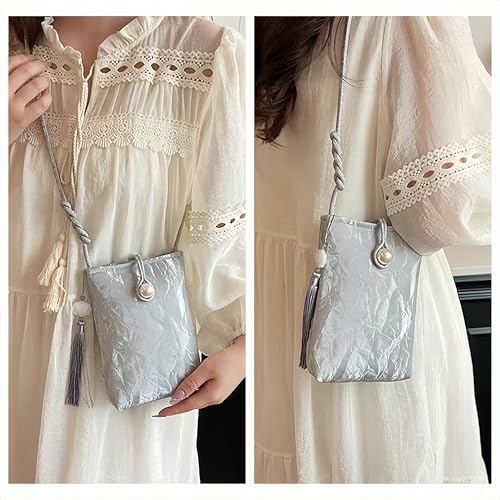 Women Mini Crossbody Bags Small Shoulder Bags CellPhone Purse Tassels Wallet Purse for Women - color: Silver