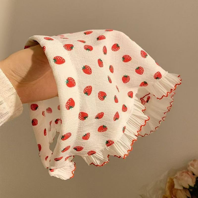 Women's Lace Bandana Headband, Vintage Gingham Triangle Scarf with Bow, French Retro Style for Boho Chic & Casual Outfits (14-Red strawberry, One Size) - color: 14-Red strawberry