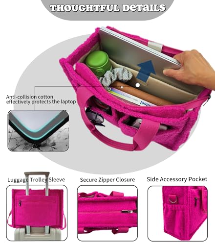 Large Canvas Tote Bag for Women Work Tote Bags with Pockets Laptop Crossbody Purses Everyday Bag Handbags for Travel - color: Plush Rose Red