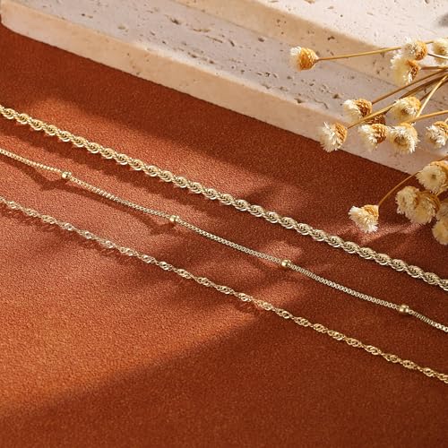 VIROMY Gold Ankle Bracelets for Women - Layered Anklets for Women Waterproof Beach Jewelry Gifts - color: Anklet H-Gold