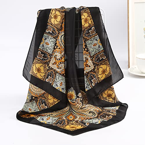 AWAYTR 27.5” Silk Satin Square Head Scarf - 4PCS Satin Head Scarves for Women Hair Kerchief Bandanas Sleeping Head Wraps - color: (Red+black+camel+beige)