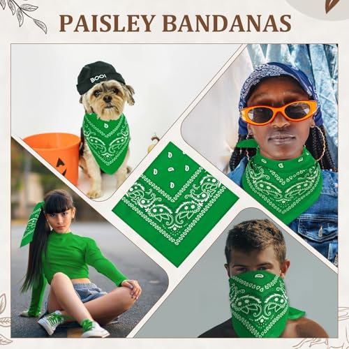 12 Pack Bandanas Unisex Paisley Cowboy Bandanas Bulk Multi Purpose Headband Scarf for Men Women Costume - color: Green, style: Classic