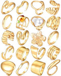 YEEZII 20 Pcs Gold Ring Set for Women, Chunky Statement Flower Finger Midi Rings, Big Boho Stacking Rings Pack Trendy Stuff Jewelry Gift - color: Gold-A-20Pcs