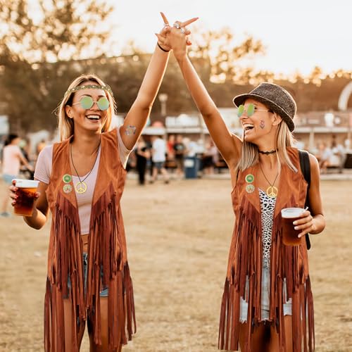 60s 70s Outfits for Women Hippie Costume Clothes Set 70s Costume Tops Women Fringe Hippie Vest for Halloween - color: Khaki Vest, size: X-Small