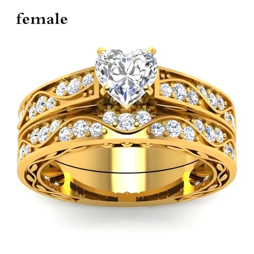 3Pcs Moissanite Wedding Rings Sets for Couples, s925 10K 14K 18K Real Gold Wedding Rings Sets for Him and Her, Customized Matching Engagement Bands Set for Men and Women Free Engraving - style: Style-2