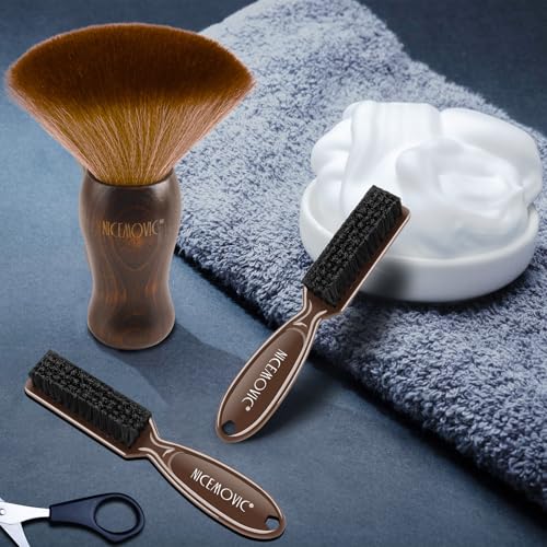NICEMOVIC 3 IN 1 Barber Neck Duster Brush Set, Professional Barber Accessories Cleaning Supplies, Duster Nylon Brush Hair Cutting Styling Brush Tool (Brown&Brown) - color: Brown&Brown