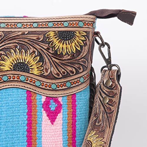 Merbaa Women Handtooled woolen saddle blanket hand woven Crossbody Bag - color: Blue 2
