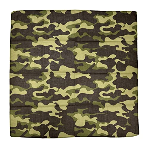 Single Pack Bandanas 60s Premium Cotton Soft Thin Handfeel Large Handkerchief for Men and Women - color: 1 Pack-camouflage