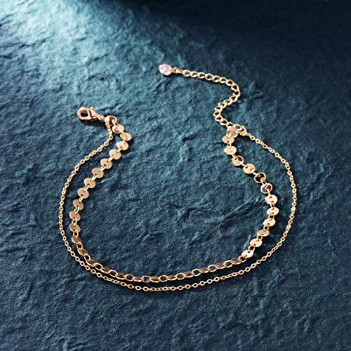 LOYATA Dainty Ankle Bracelet,14K Gold Plated Tiny Bead Anklet Dainty White Cubic Zirconia Cross Tassel Foot Chain Cute Lucky Moon Evil Eye Foot Jewelry Boho Anklets for Women - color: Layer Gold Bead