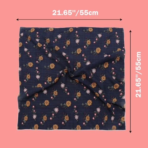 Bandanas for Women Men 21"x21" Floral Headband Scarf Versatile Hair Bandana Square Head Scarf - color: Dark Blue Floral
