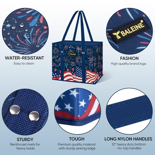 BALEINE 3Pk Reusable Grocery Bags, Foldable Shopping Bags for Groceries with Reinforced Bottom & Handles (Freedom Celebration) - color: Freedom Celebration, size: 3 Pack