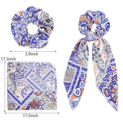 Hair Bow Scrunchies,6PCS Paisley Scrunchie Scarf Ties | Hair Scarves,Hair Scrunchie with Tails,Bandana Scrunchies,Scarf Ponytail Holder,Hair Accessories for Women,2 in 1 - color: paisley3