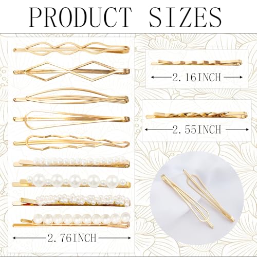18 PCS Gold Geometric Elegant Barrette Pearls Hair Clamps Styling Fancy Women Girls Preppy Hair Clips Bridal Minimalist Bobby Pins Dainty - color: Gold-3