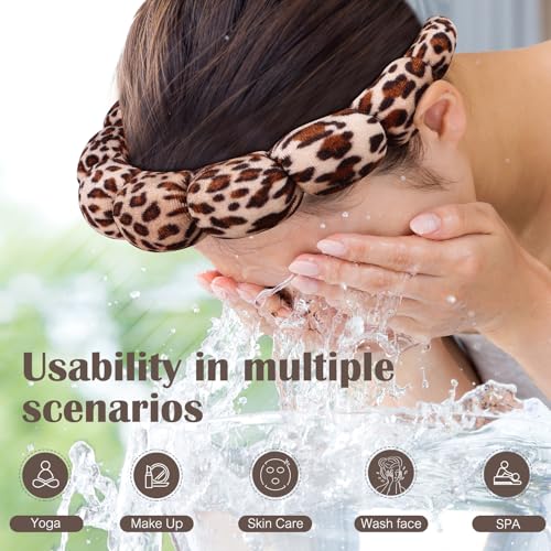 Ztomine Spa Headbands for Facial Skincare, Set of 2 Terry Cloth Headbands for Face Washing, Hair Mask, Skin Treatment - color: Leopard2+Black