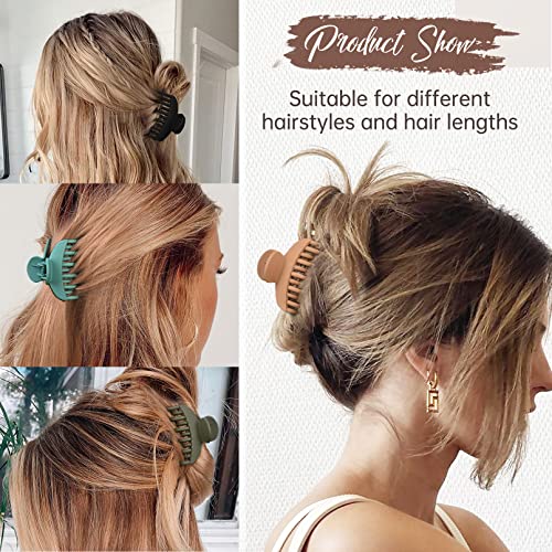 DEEKA 4 PCS Double Row Teeth Hair Claw Clips 2.5" Medium Hair Clips for Thin Hair Small Matte Clips Short Fine Hair Accessories for Women and Girls -Green Yellow - color: Black, Green, Khaki, Blue, size: 4 Count (Pack of 1)