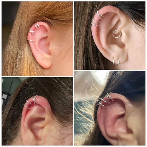 MILACOLATO 4Pcs 925 Sterling Silver Ear Cuffs for Women 14K Gold Plated Adjustable Ear Cuffs Non Piercing Minimalist Ear Cuff Earrings Fake Helix Cartilage Clip on Earrings Hypoallergenic - color: Silver+Gold