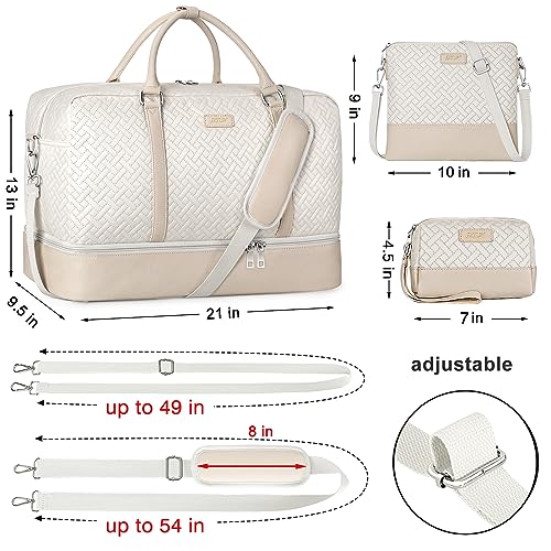 IBFUN Weekender Bags for Women, 21" Weekender Travel Bag, Travel Duffle Bag with Shoe Compartment Carry on Overnight Duffel Bag for Weekend Travel Business Trip, 3PCS - color: A7-Beige