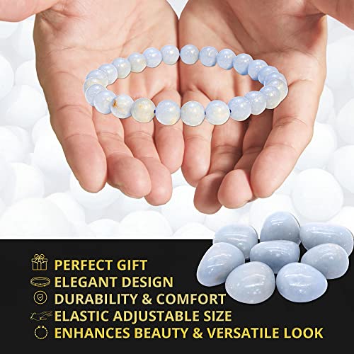 ANAYA AGATE Healing Crystal Bracelet for Women and Men – 8mm Round Beaded Bracelet for Men and Women – Unisex Stretchy Gemstone Bracelet for Healing and Protection - color: Angelite
