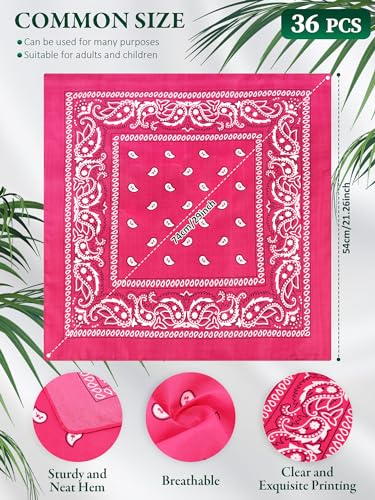 Unittype 36 Pieces Paisley Bandana Cowboy Bandanas Sports Novelty Headband Square Scarf Outdoor for Western Party Costume - color: Assorted Neon Color, style: Simple Style